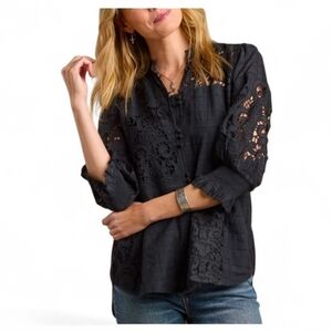 NWT SUNDANCE Black Celestine Eyelet Lace Button Down Top - Large